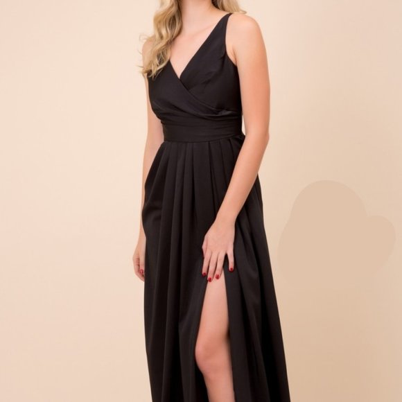 new black A-Line Shape V-Neck Long Dress NX8347 - Picture 1 of 8